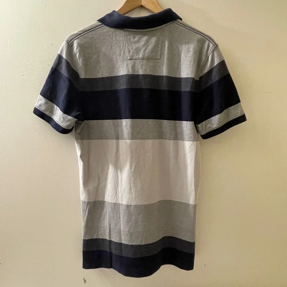 Banana Republic Mens Size Small Polo Shirt Striped Gray Blue Short Sleeve Cotton